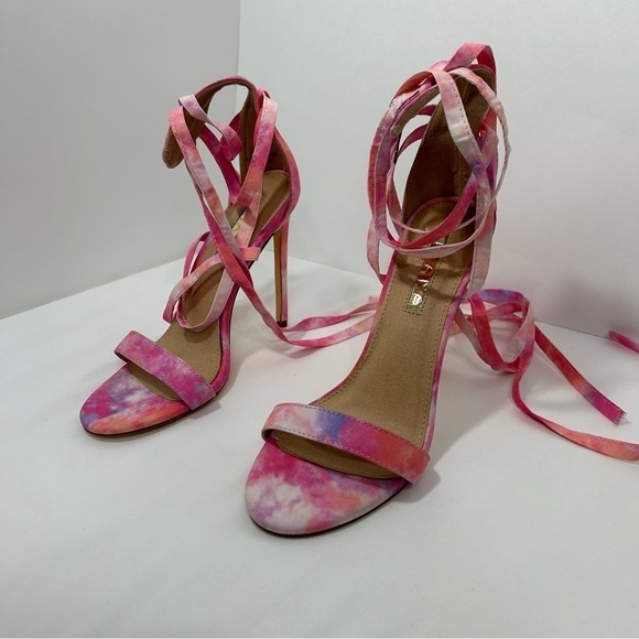 Liliana Cotton Candy High heels Size 7 Rainbow color Lace Up, Tie up, strappy, - Picture 9 of 10